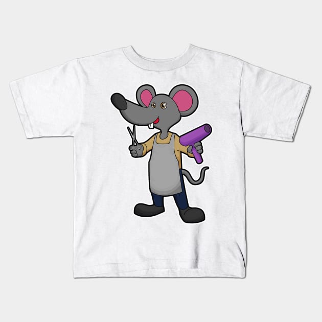 Mouse as Hairdresser with Scissors & Hair dryer Kids T-Shirt by Markus Schnabel